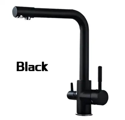 DecorBites black kitchen faucet mixer tap with black matte finish, dual handles, and 360° rotation water features