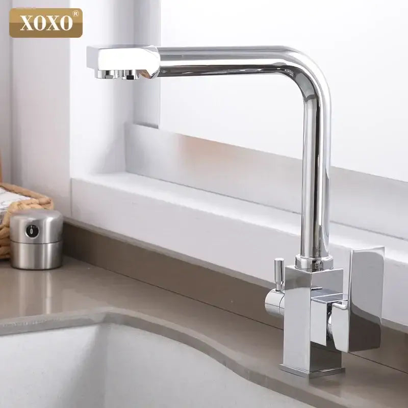 Chrome-finished xoxo brand kitchen faucet with high-arc spout and square base for decorbites black kitchen faucet use