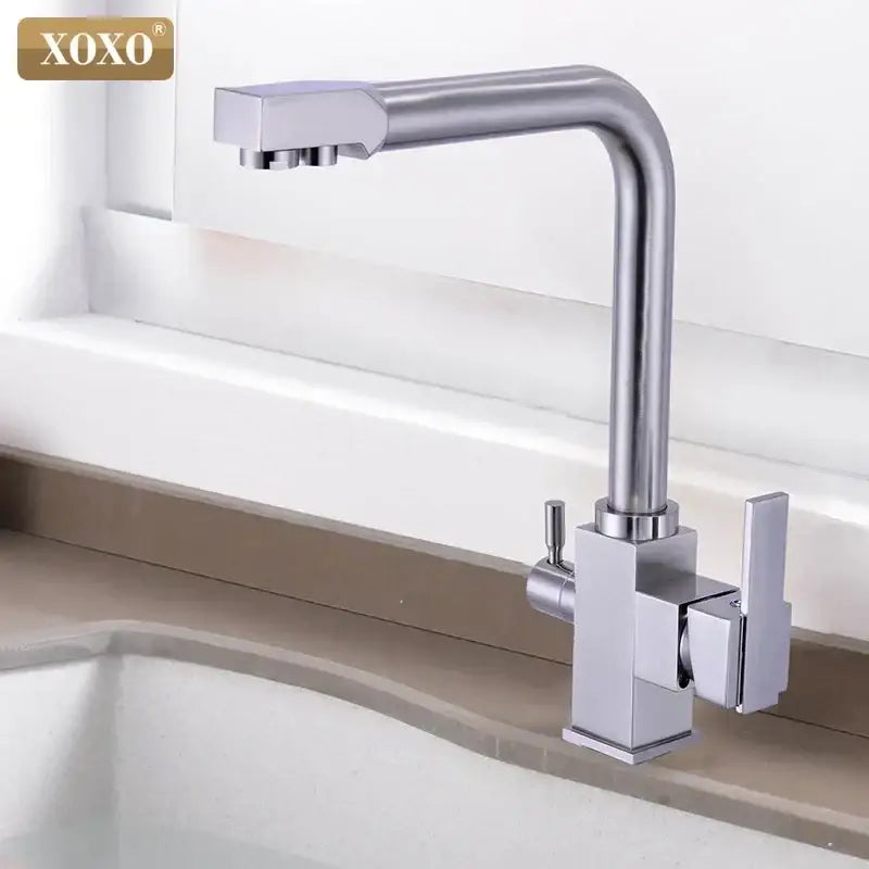 Decorbites black kitchen faucet mixer tap with modern chrome finish dual-handle control and 360° rotation features