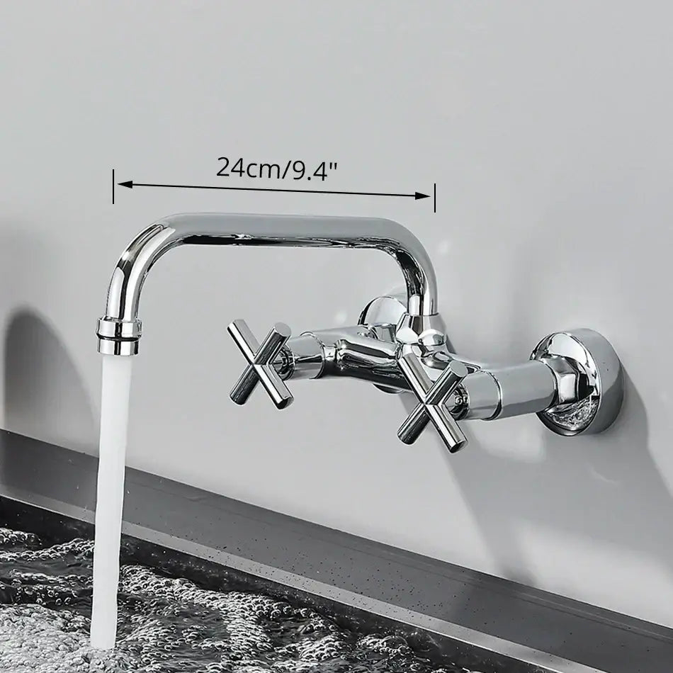 Chrome-finished wall-mounted faucet with cross handles and curved spout 24cm length for decorbites black kitchen faucet mixer