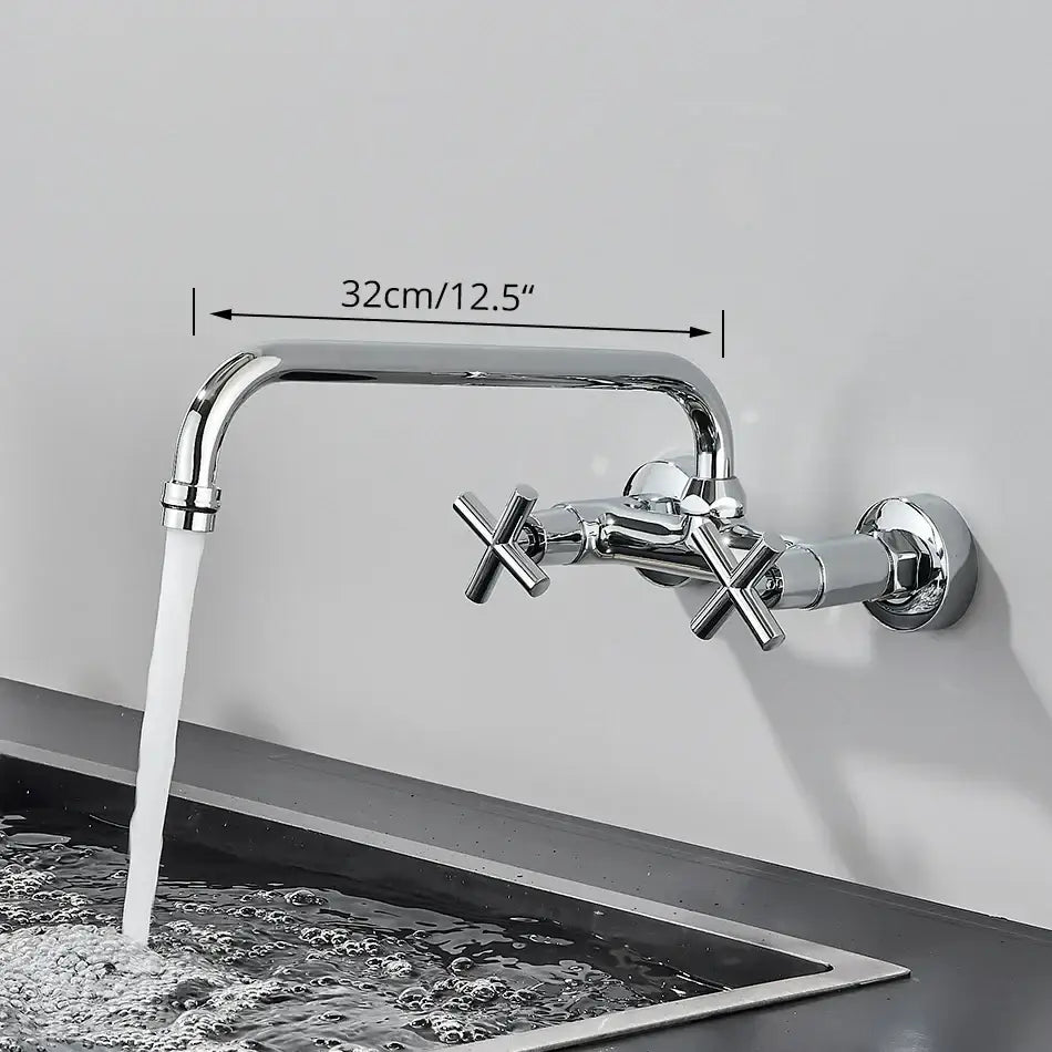 Chrome-finished wall-mounted kitchen faucet with cross handles and 32cm spout for decorbites black kitchen faucet mixer