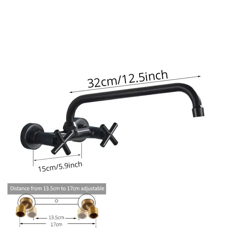 Decorbites black kitchen faucet mixer tap wall-mounted with black matte finish cross handles and swivel spout