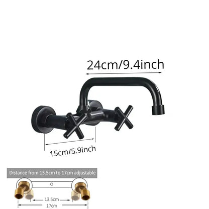 Decorbites black kitchen faucet mixer tap wall mounted with black matte finish cross handles and swivel spout