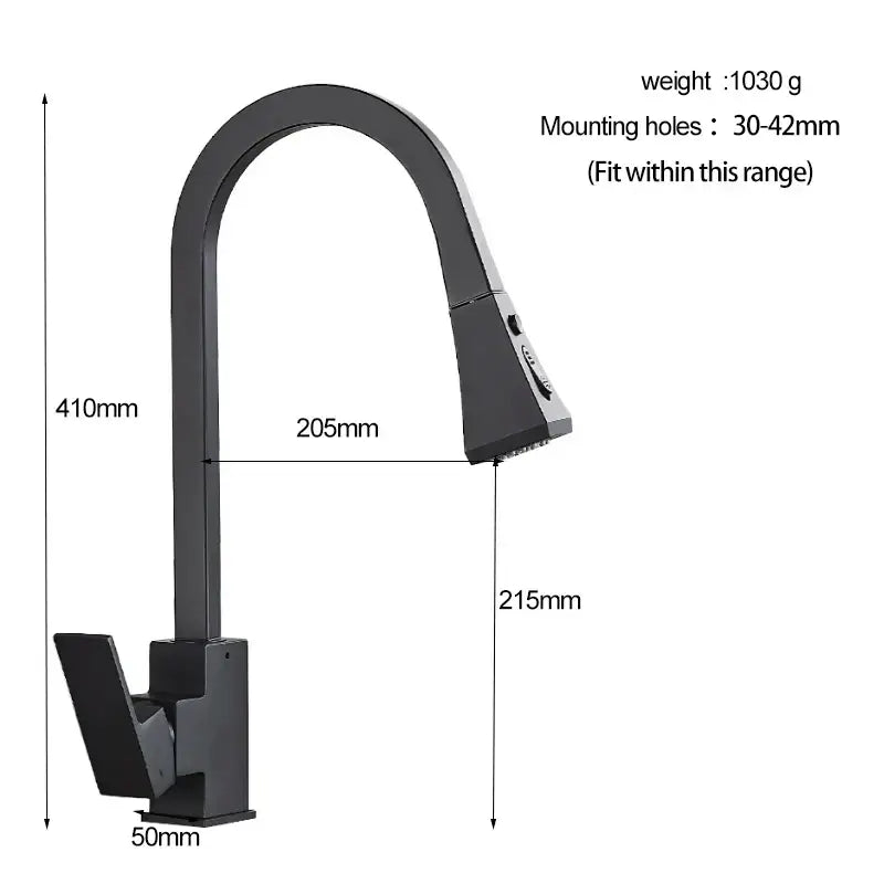 DecorBites black kitchen faucet pull out mixer with black matte finish sleek curved spout and integrated controls
