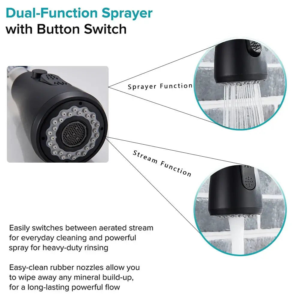 DecorBites black kitchen faucet pull out mixer with single handle dual-function sprayer for powerful cleaning