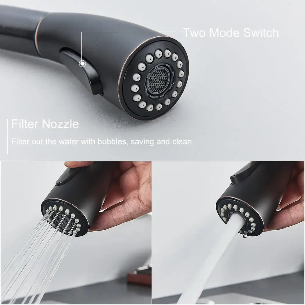Decorbites black kitchen faucet with matte finish pull-down filter nozzle and two mode switch for versatile use