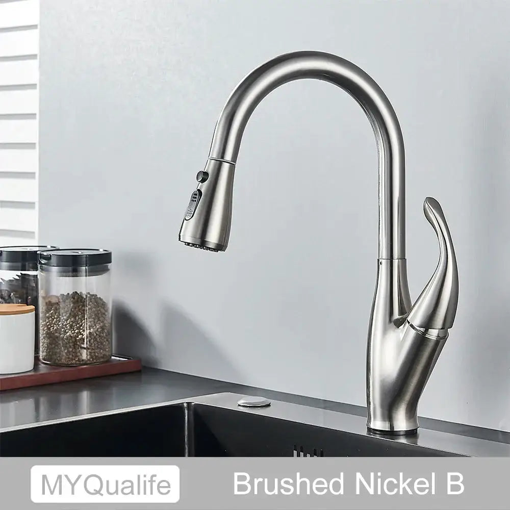 Brushed nickel kitchen faucet with sleek arched spout and pull-down spray head for decorbites black kitchen faucet