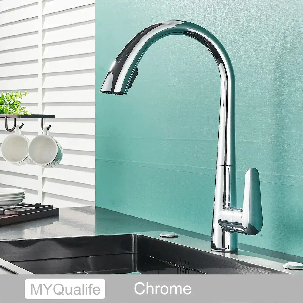 Chrome-finished decorbites black kitchen faucet with single handle sleek arched spout for modern kitchen use