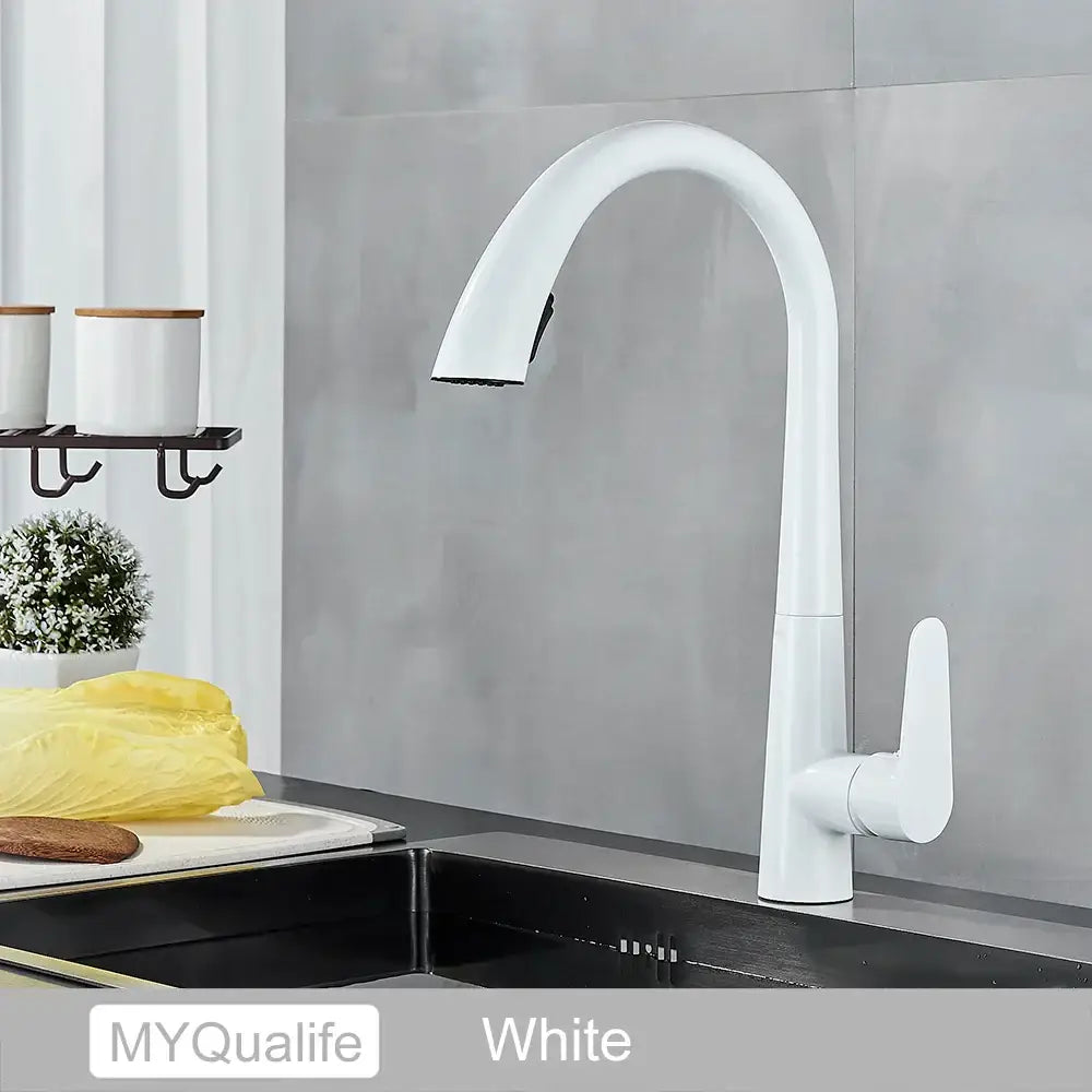 White myqualife kitchen faucet with sleek curved spout in decorbites black kitchen single handle pull out mixer tap design