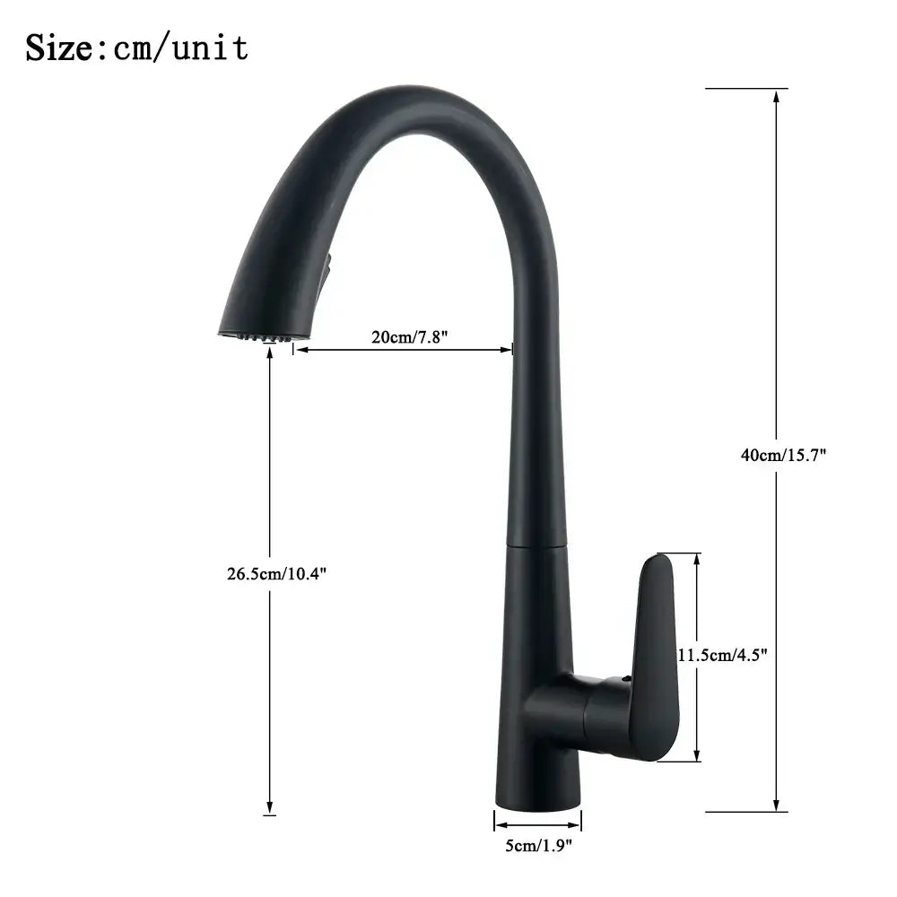 DecorBites black kitchen faucet single handle with pull out spray head in black matte finish for modern kitchens