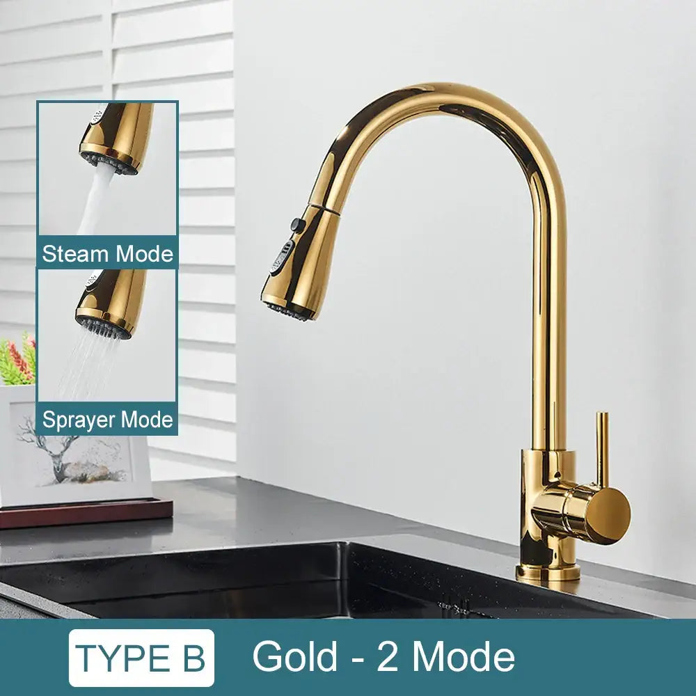Gold-colored kitchen faucet with sleek curved spout and pull-down spray head for decorbites black kitchen faucet