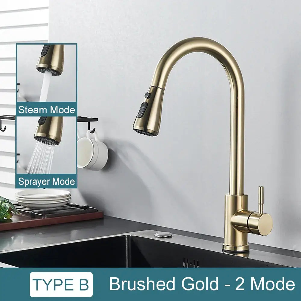 Brushed gold kitchen faucet with sleek arched spout and pull-down spray for decorbites black kitchen faucet
