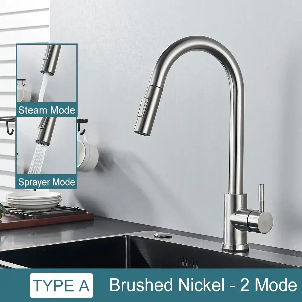 Brushed nickel kitchen faucet with sleek arched spout and pull-down spray in decorbites black kitchen faucet design