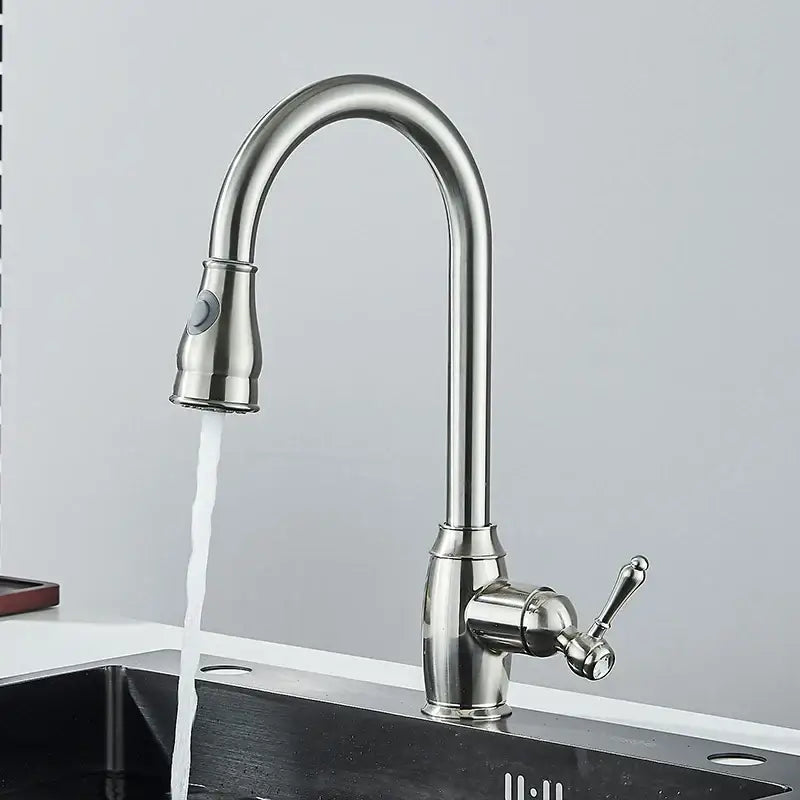 Stainless steel kitchen faucet with curved spout and single lever handle from decorbites black kitchen faucet line