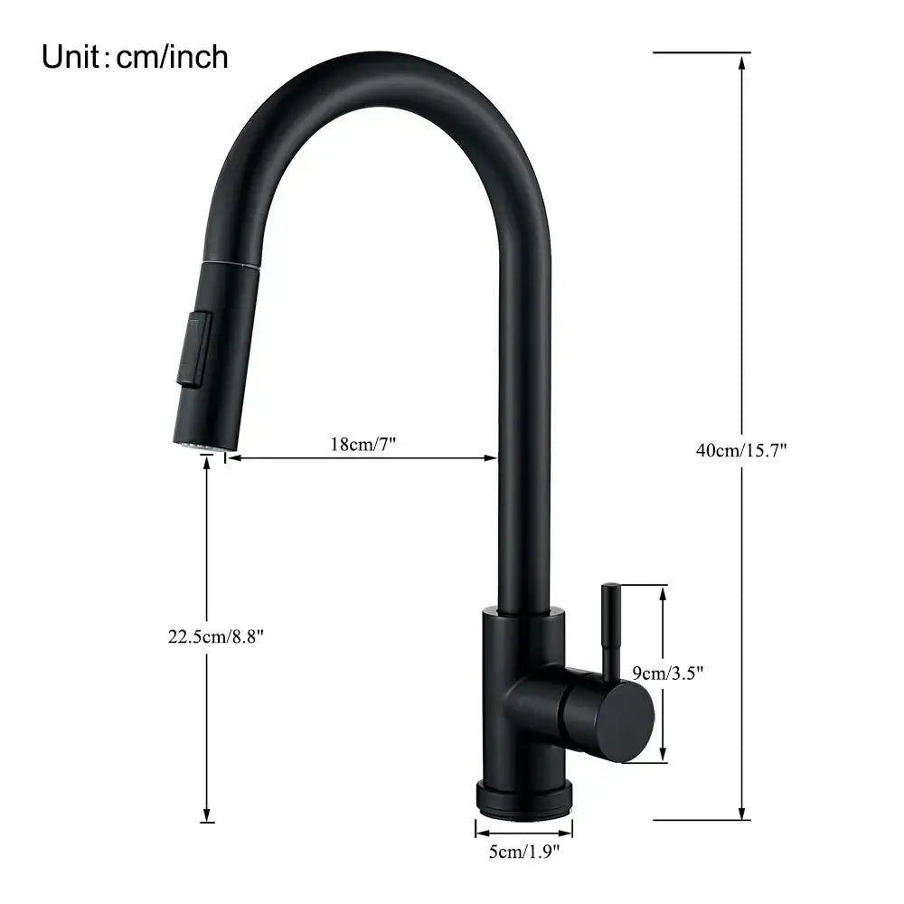 Black matte kitchen faucet by decorbites with single handle pull out mixer and curved spout for hot and cold water taps