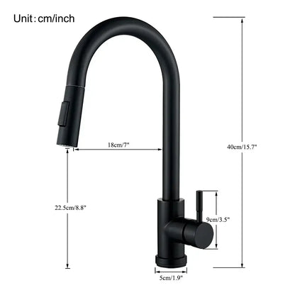 Black matte kitchen faucet by decorbites with single handle pull out mixer and curved spout for hot and cold water taps