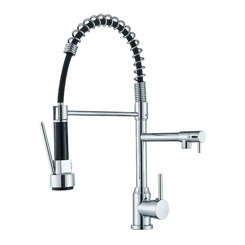 DecorBites black kitchen faucet with chrome finish flexible black spring hose and dual spray heads mixer tap