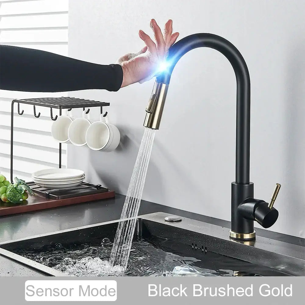 Decorbites™ black brushed gold sensor mixer tap with brass accents featuring a sleek touch sensor design
