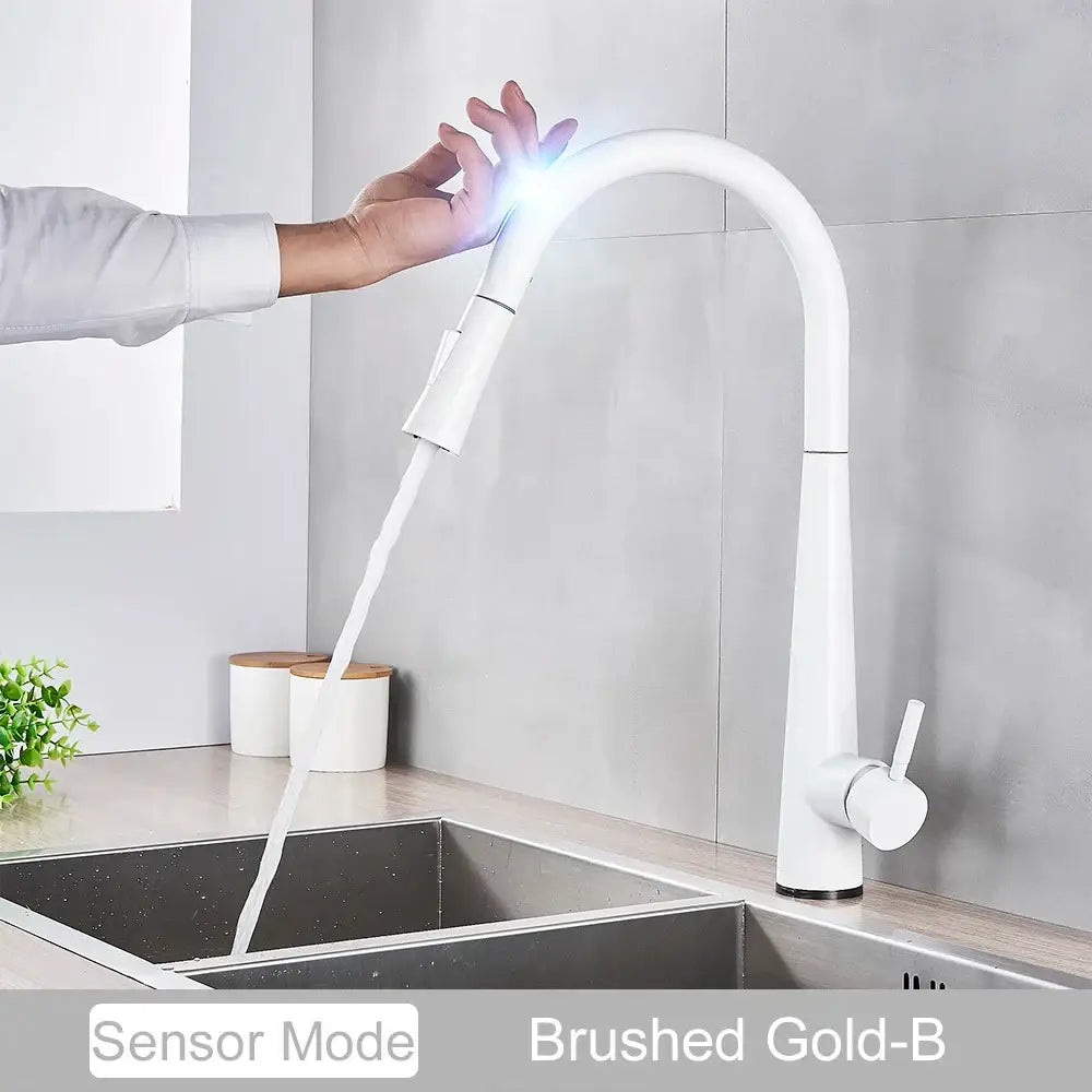 Decorbites™ brushed gold black kitchen faucet with touch sensor mixer tap and illuminated touch-sensitive trigger