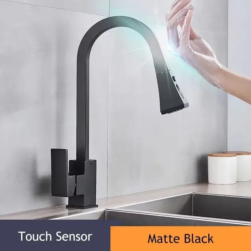 Matte black decorbites touch sensor mixer tap with sleek modern design for kitchen use