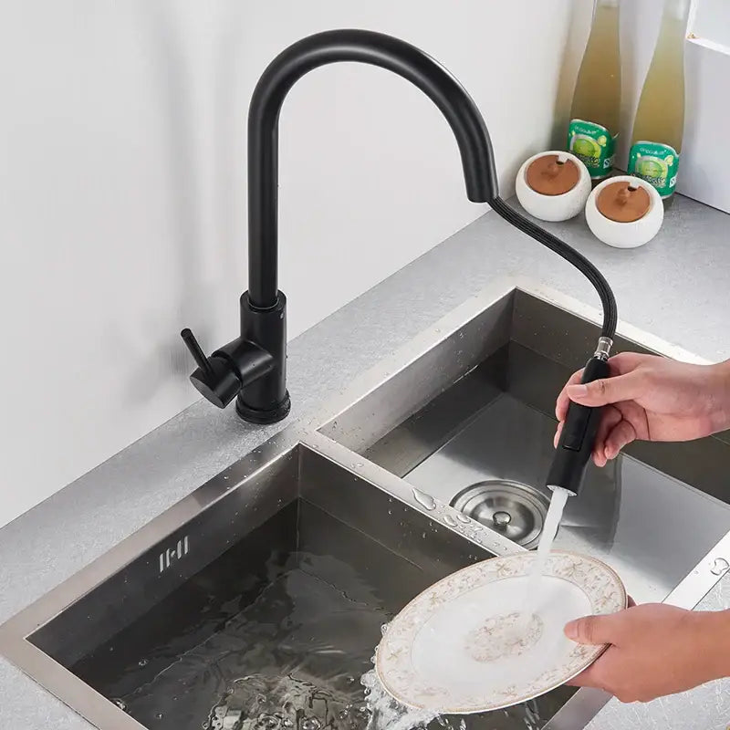 DecorBites black matte kitchen touch sensor mixer tap with pull-down flexible hose and sensor mixer features