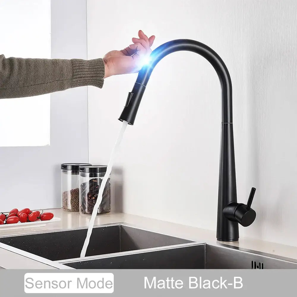 DecorBites matte black touch sensor mixer faucet with sleek modern design and integrated led light sensor mixer tap