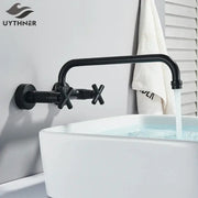 Black kitchen faucet uythner decorbites matte finish wall mounted swivel mixer tap with cross handles for bath sink
