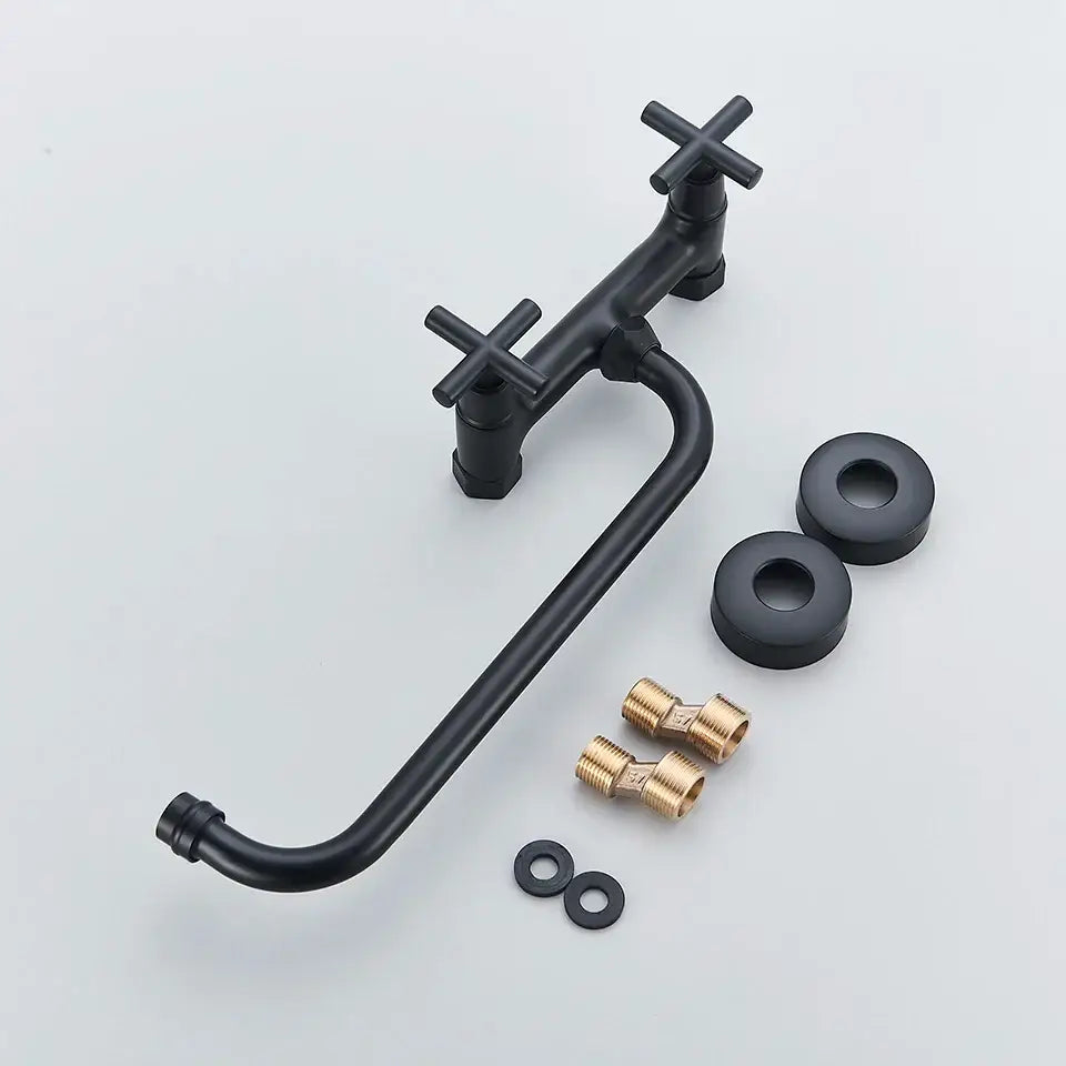 DecorBites™ black kitchen faucet wall mounted swivel mixer tap with black matte finish and brass fittings for bath sink