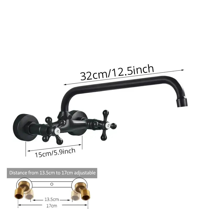 Decorbites™ black kitchen faucet wall mounted with matte finish, cross-handle knobs, and curved swivel spout for bath sink