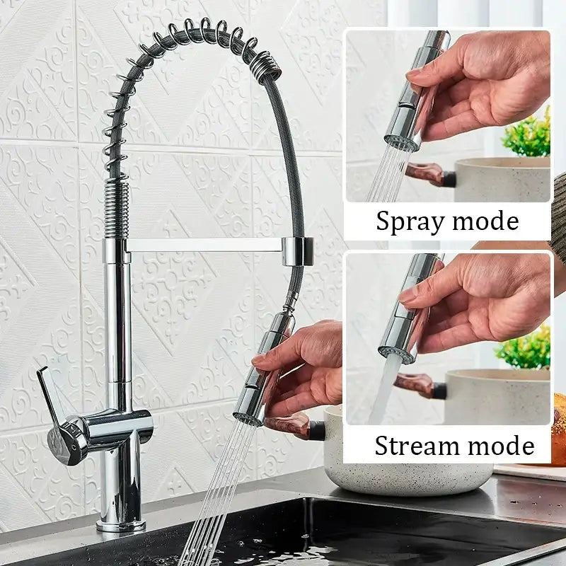 Decorbites black kitchen faucet chrome finished flexible gooseneck with pull-out dual mode sprayer and 360 rotation