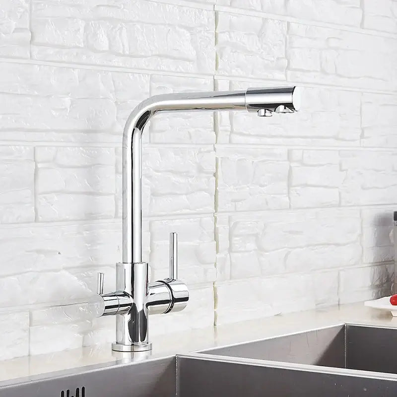 Chrome finished modern kitchen faucet with sleek curved spout and dual handles for decorbites black kitchen rotatable water purification