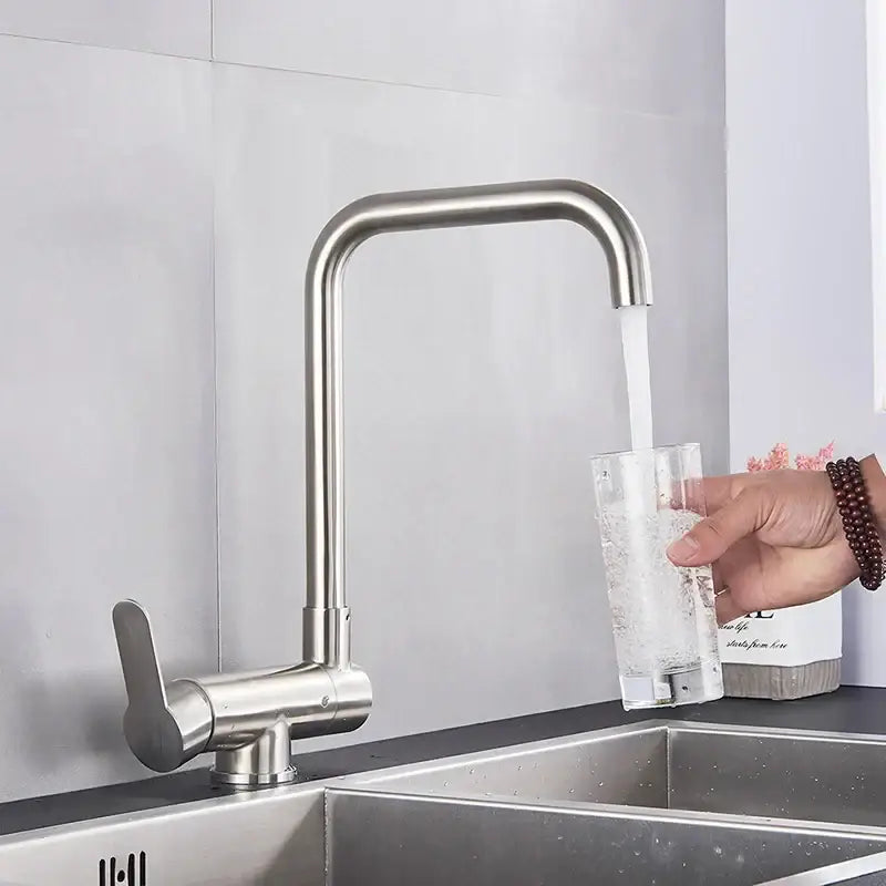 Modern stainless steel decorbites black kitchen rotating faucet with sleek curved spout and single lever handle