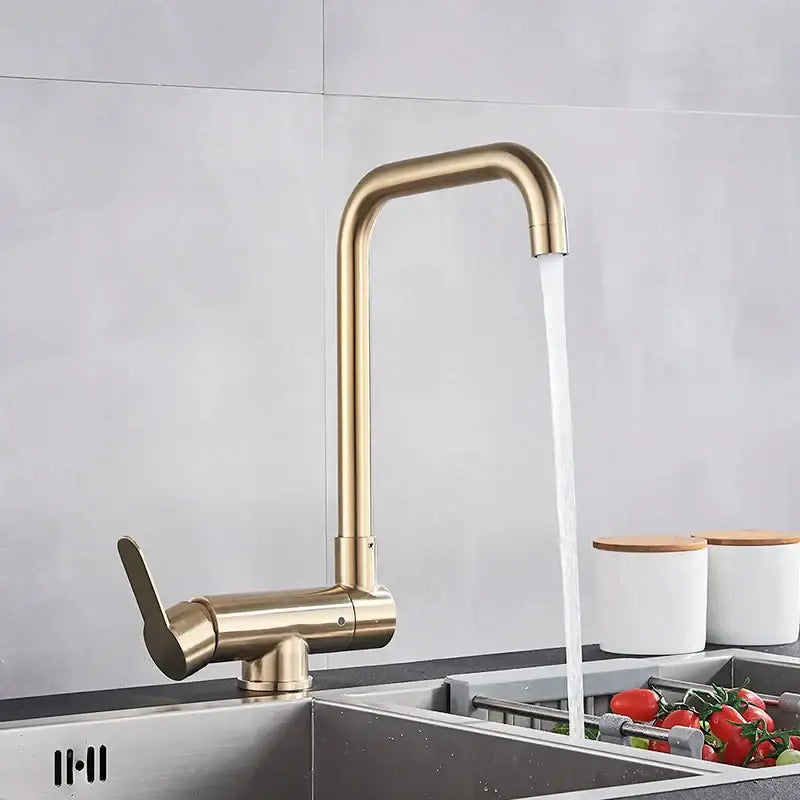 Decorbites black kitchen rotating faucet with brass finish sleek curved spout and foldable single handle mixer faucet
