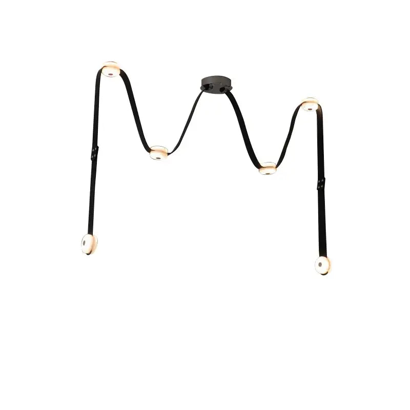 Decorbites black leather marble chandeliers with adjustable black flexible led arms and circular bulbs for dining room lighting