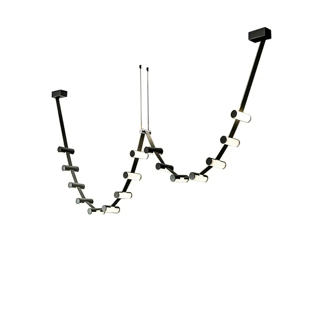 DecorBites black leather pendant light with sleek curved design and cylindrical LED bulbs for dining room decor