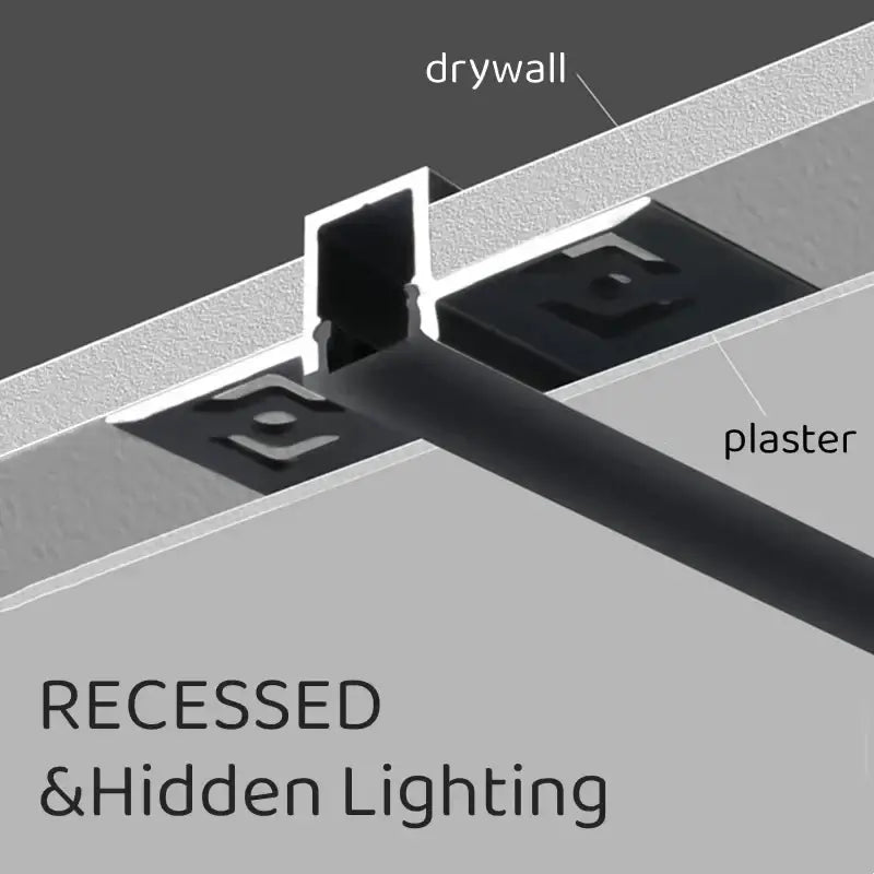 DecorBites black led aluminum profile mounting bracket in black metal for recessed ceiling light strip installation