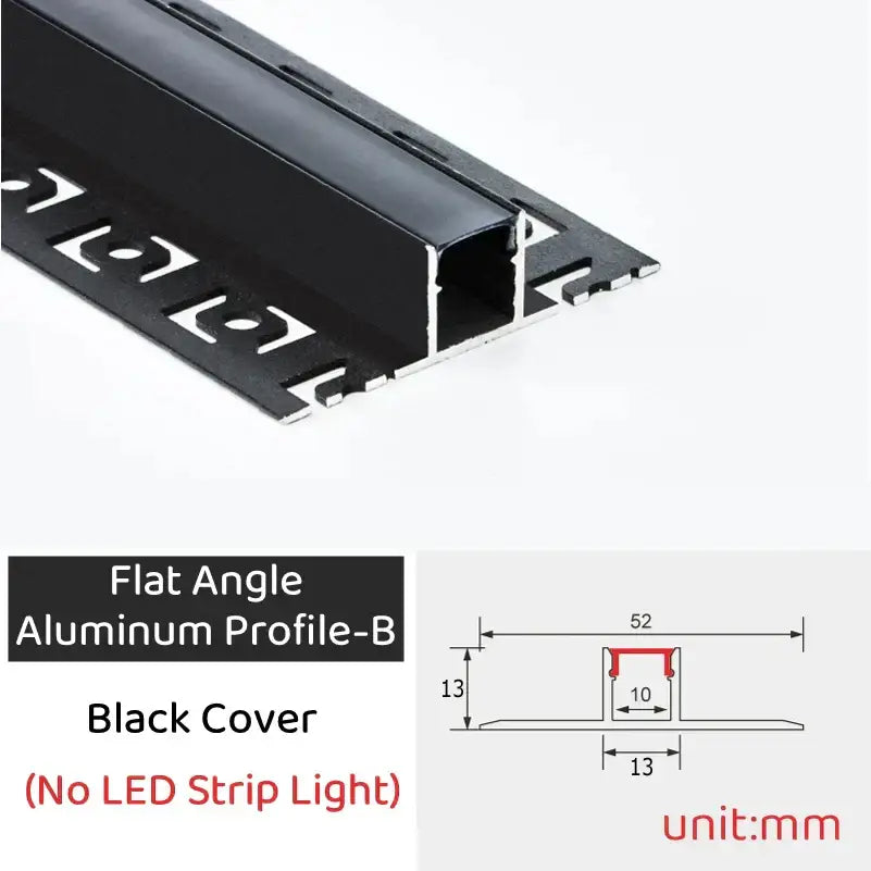 Decorbites black led aluminum profile in matte black flat angle with precise cutouts for invisible ceiling light strip bar