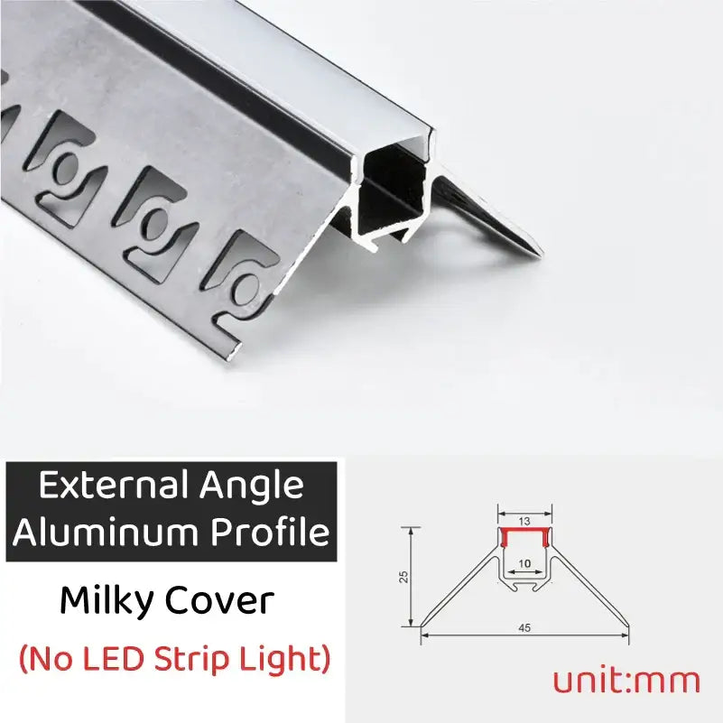 Silver metallic external angle led aluminum profile with milky cover and decorative cut-outs for decorbites black led lighting