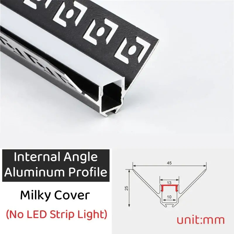 Decorbites black led aluminum profile with black and silver internal angle and milky cover finish for ceiling lights
