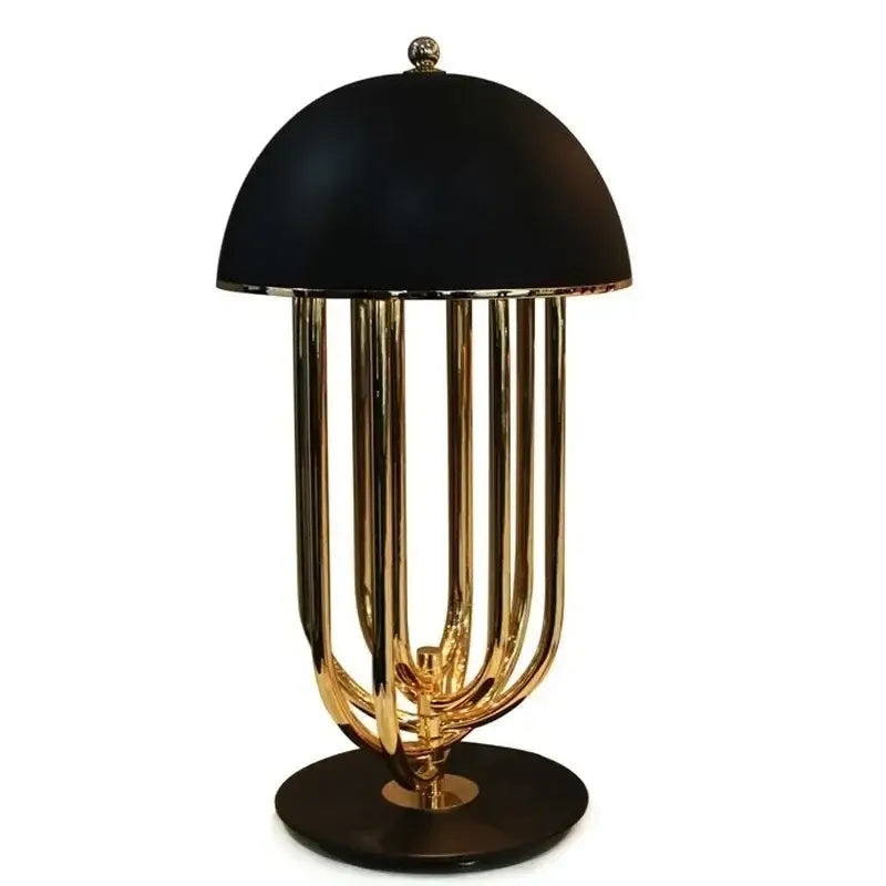 DecorBites black dome bedside table lamp with polished gold metallic frame for bedroom study and cafe use