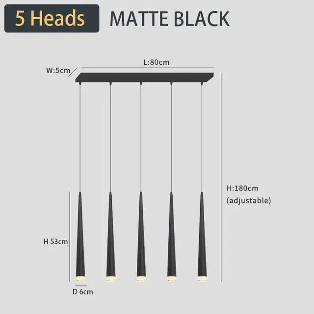 Matte black decorbites black led ceiling chandelier with adjustable height and slim conical shades for stylish home lighting