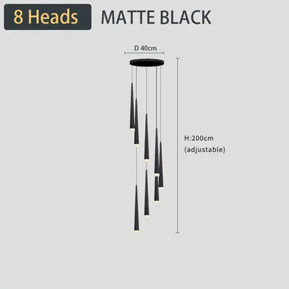 Matte black decorbites black led ceiling chandelier with eight cone-shaped lights for stylish home and living room decor