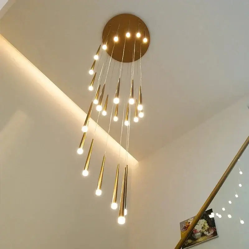 Gold-toned decorbites black led ceiling chandelier with slender cone-shaped pendant lights for stylish home decor lighting