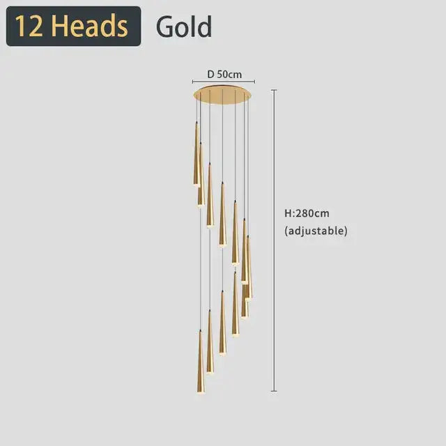 DecorBites black led ceiling chandelier with 12 gold-colored adjustable pendant lights for stylish home decor