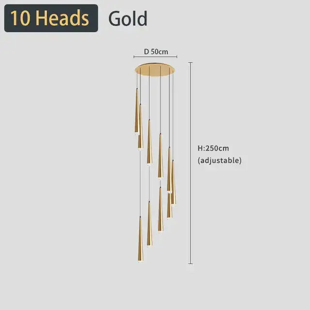 Gold-colored decorbites black led ceiling chandelier with ten tapered pendant lights for stylish home and living room lighting