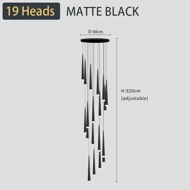 Matte black modern decorbites black led ceiling chandelier with 19 tapered light heads for stylish home decor
