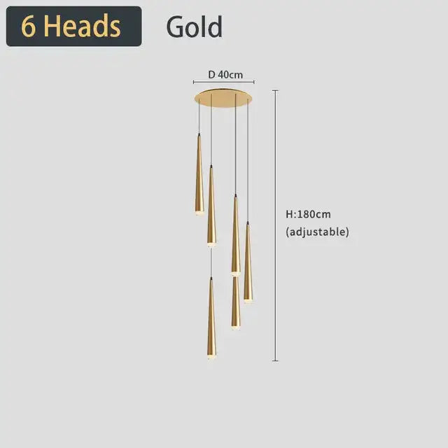 Gold-colored modern DecorBites black led ceiling chandelier with six tapered pendant lights for stylish home decor lighting