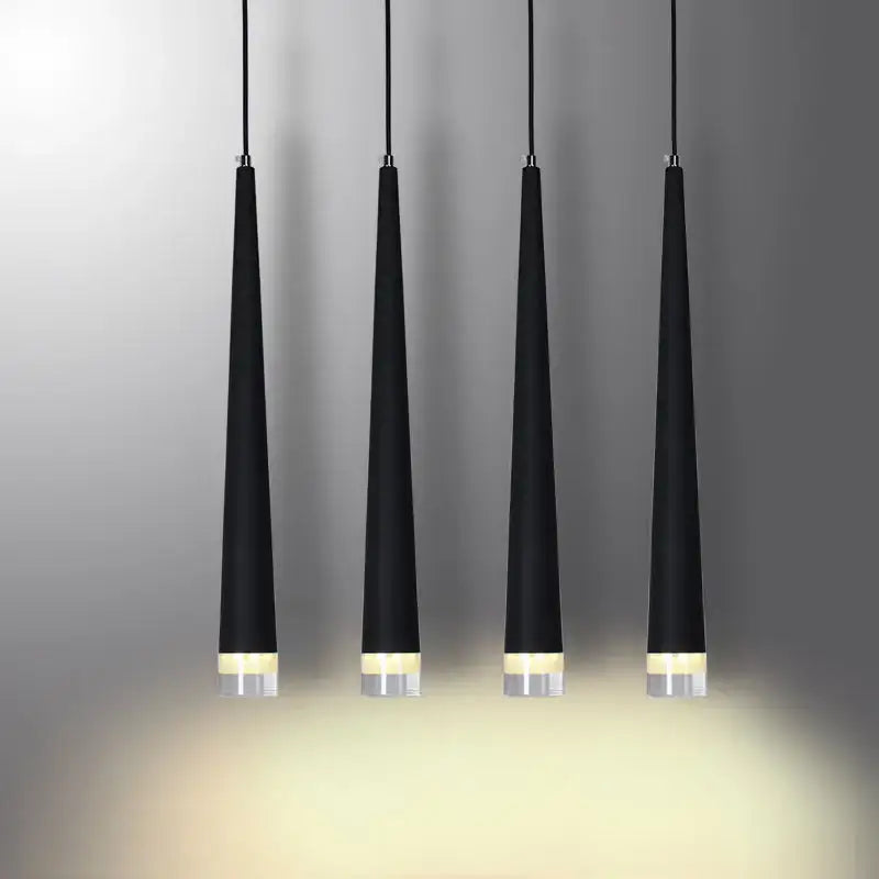 Four sleek black led ceiling pendant lights with tapered design and warm illumination decorbites black led chandelier