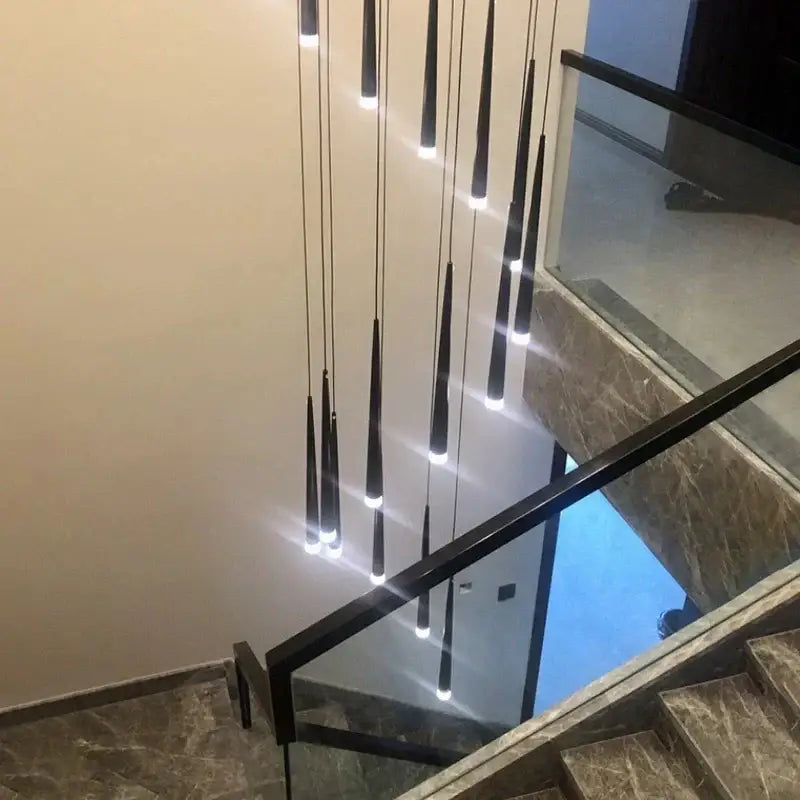 Modern black conical decorbites black led ceiling chandelier with sleek minimalist design for stylish home lighting