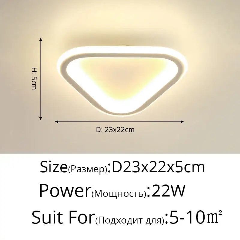 Modern triangular decorbites black led ceiling light with sleek white frame and warm diffused glow for indoor use